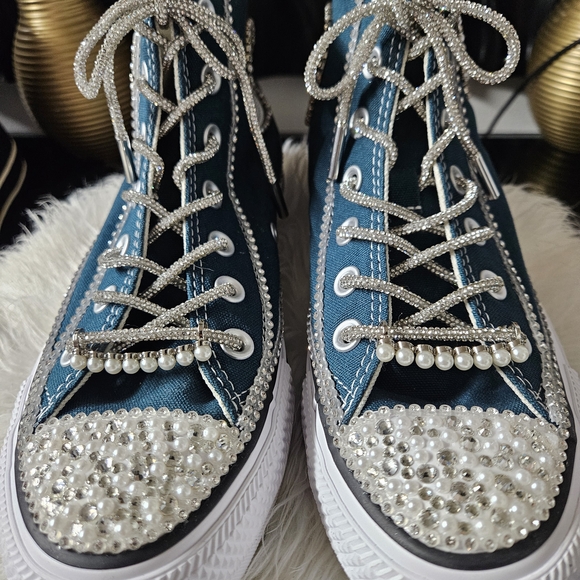 Converse Women's Teal High-Top Sneakers with Pearl Accents - Picture 6 of 7